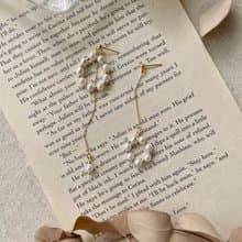 貝殼珍珠耳環 貝殼珍珠耳針 不對稱耳環