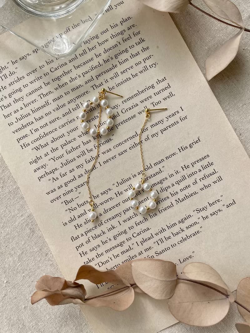 貝殼珍珠耳環 貝殼珍珠耳針 不對稱耳環