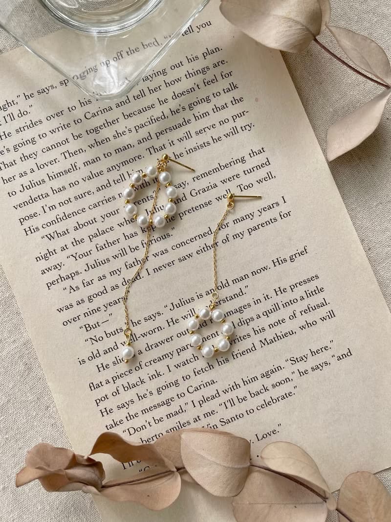 貝殼珍珠耳環 貝殼珍珠耳針 不對稱耳環