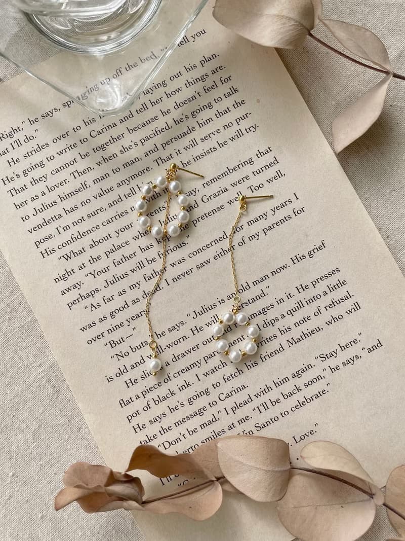 貝殼珍珠耳環 貝殼珍珠耳針 不對稱耳環