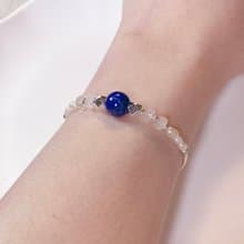 銀款 手作天然石手鍊 青金石/斯里蘭卡藍光月光石/天然淡水珍