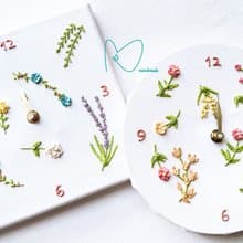小清新*刺繡花*手工黏土花花畫小掛鐘/桌上鐘
