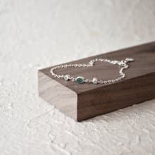 手製天然祖母綠石配鋯石925銀手鍊 // 天然寶石 // 五月份生日石