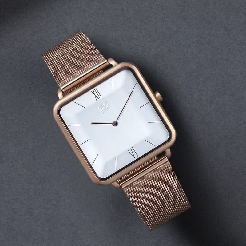 THIN 5011 時尚極簡晶礦方錶 - 玫瑰金
