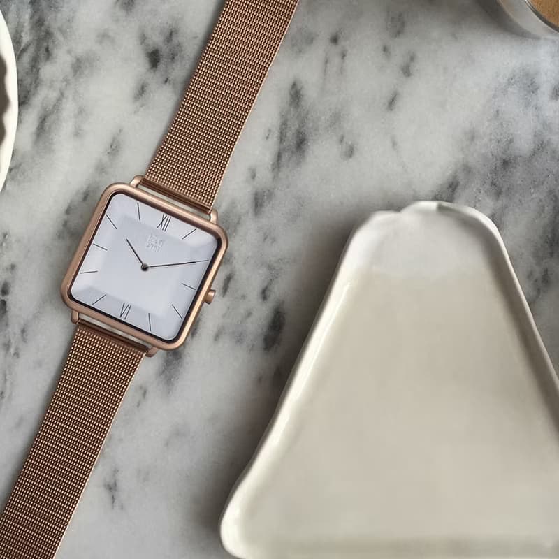 THIN 5011 時尚極簡晶礦方錶 - 玫瑰金