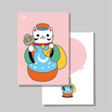 原創明信片/招財貓_小福神招財貓/原創插畫/貓咪/文創卡片