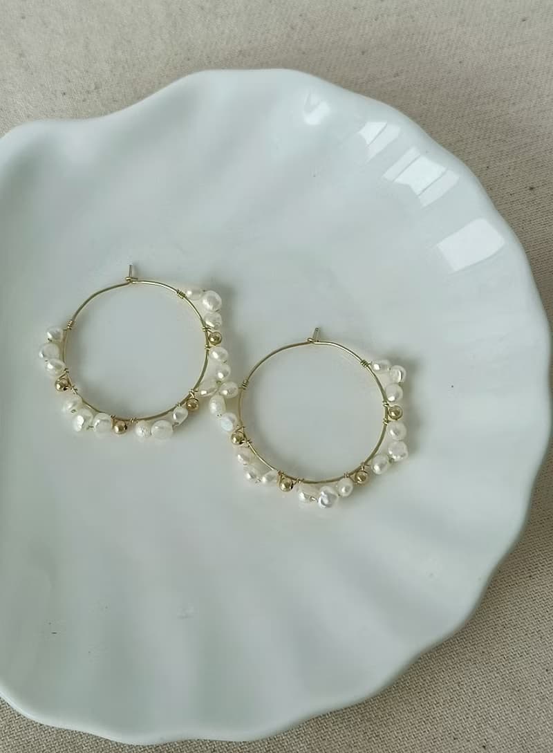 LETO 巴洛克珍珠蕾絲大耳圈 SV925/14KGF 天然珍珠耳環 正式 婚禮