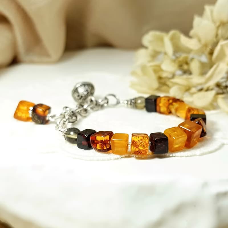 手鍊 琥珀 茶水晶 鈴鐺 925銀飾 手珠