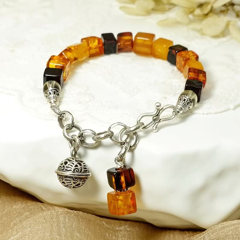 手鍊 琥珀 茶水晶 鈴鐺 925銀飾 手珠