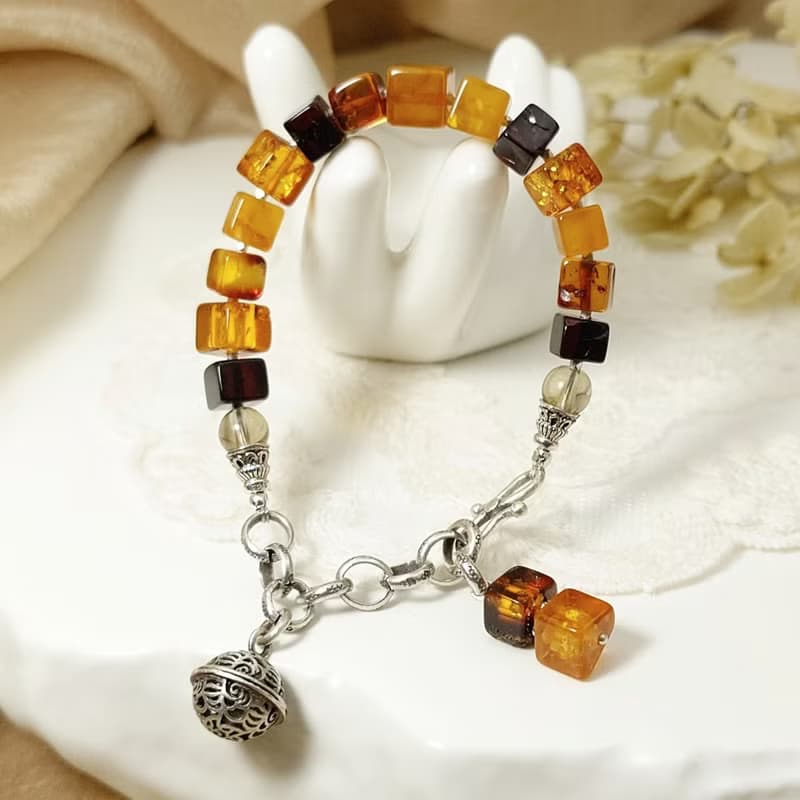 手鍊 琥珀 茶水晶 鈴鐺 925銀飾 手珠