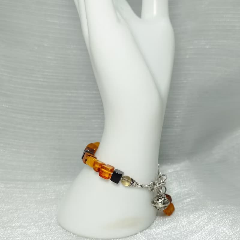手鍊 琥珀 茶水晶 鈴鐺 925銀飾 手珠