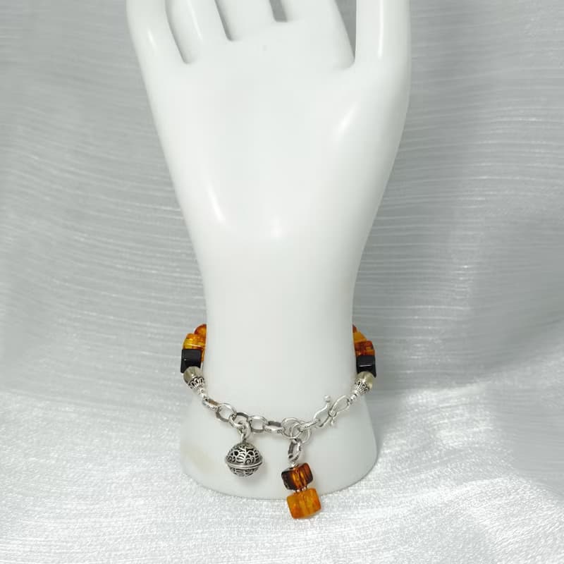 手鍊 琥珀 茶水晶 鈴鐺 925銀飾 手珠