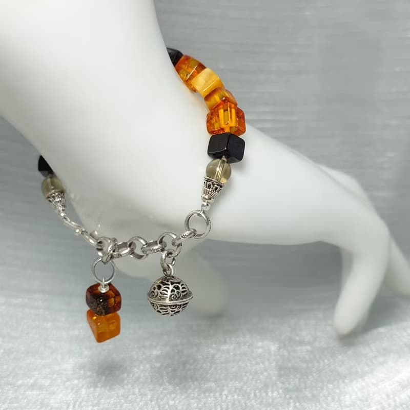 手鍊 琥珀 茶水晶 鈴鐺 925銀飾 手珠