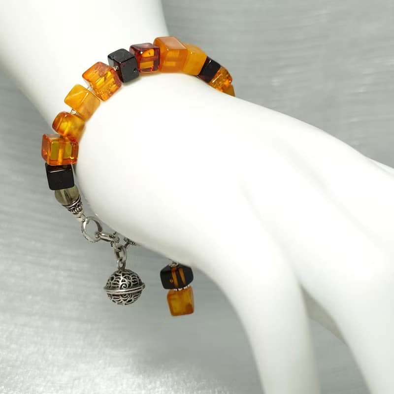 手鍊 琥珀 茶水晶 鈴鐺 925銀飾 手珠