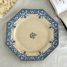 40690-絕美珍藏法國古董Sarreguemines U&C八角盤