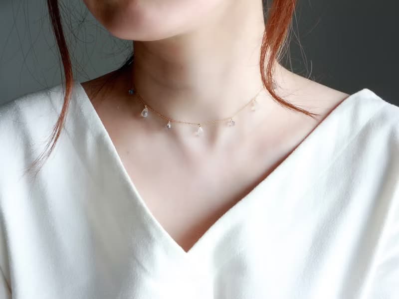 14kgf-chilly tears pierced earrings & short necklace(ajustable chain)