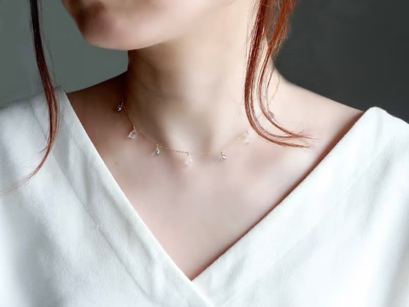 14kgf-chilly tears pierced earrings & short necklace(ajustable chain)