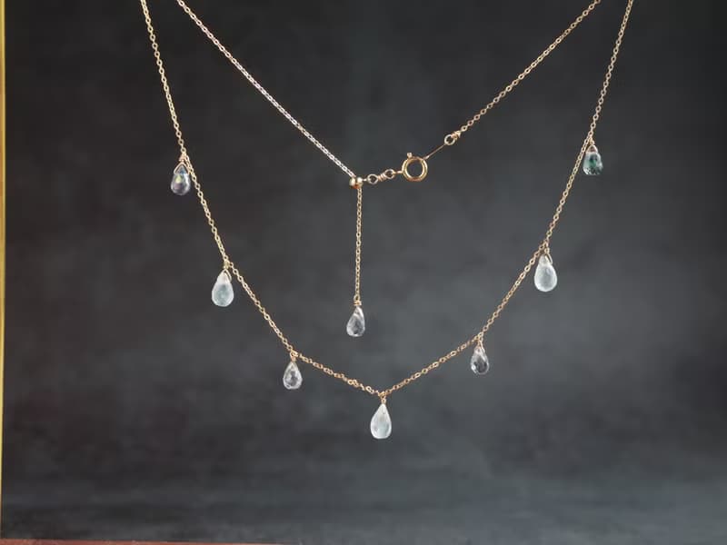 14kgf-chilly tears pierced earrings & short necklace(ajustable chain)