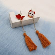 夏日風情物 招財貓金魚 日本流蘇耳環