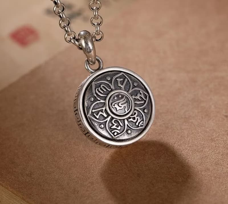 Spinning Six-word Mantra Pendants for Women Real 990 Pure Silver Necklaces