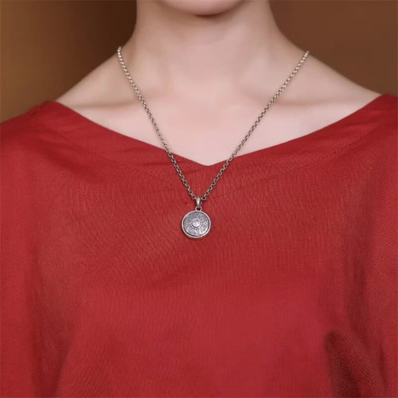 Spinning Six-word Mantra Pendants for Women Real 990 Pure Silver Necklaces