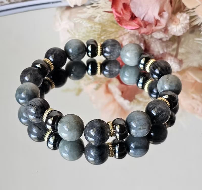 墨藍序章-男款水晶手鍊/洞察力/鷹眼石/藍髮晶/黑膽石/勇氣/溝通