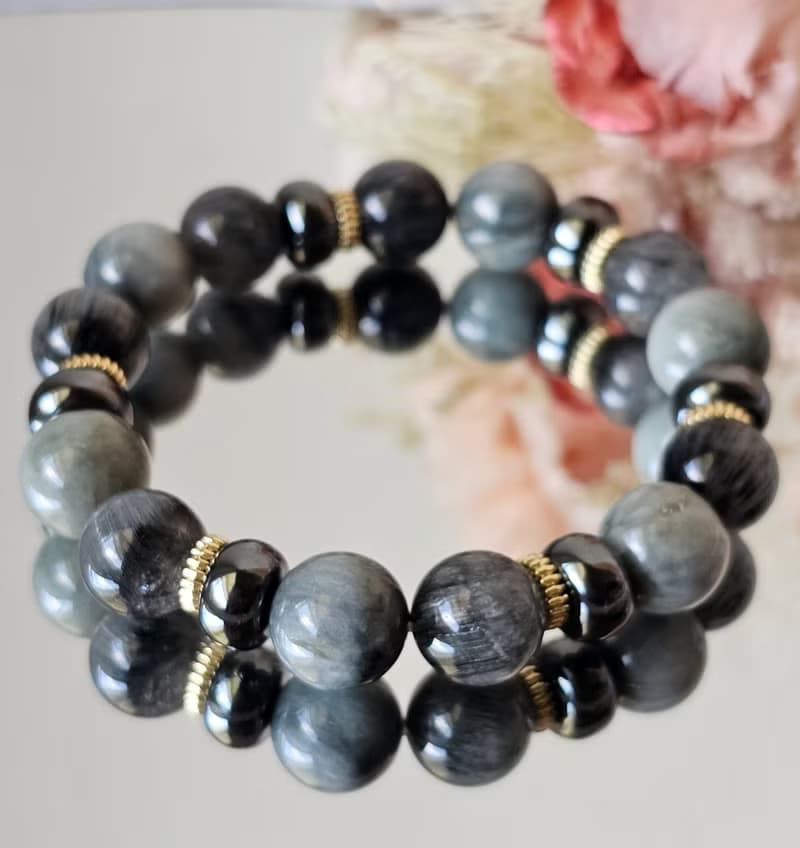 墨藍序章-男款水晶手鍊/洞察力/鷹眼石/藍髮晶/黑膽石/勇氣/溝通