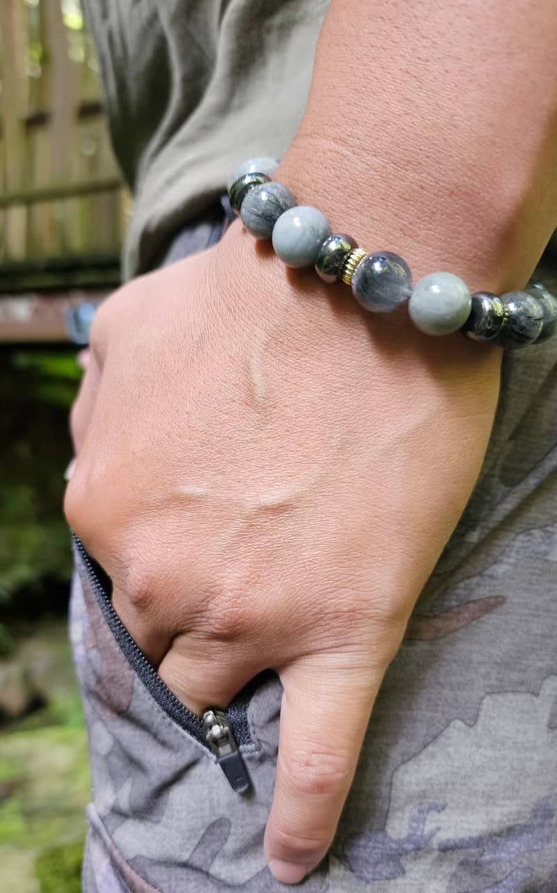 墨藍序章-男款水晶手鍊/洞察力/鷹眼石/藍髮晶/黑膽石/勇氣/溝通