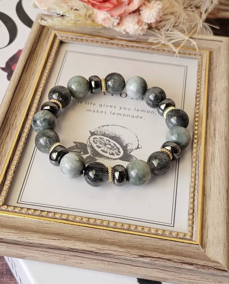 墨藍序章-男款水晶手鍊/洞察力/鷹眼石/藍髮晶/黑膽石/勇氣/溝通