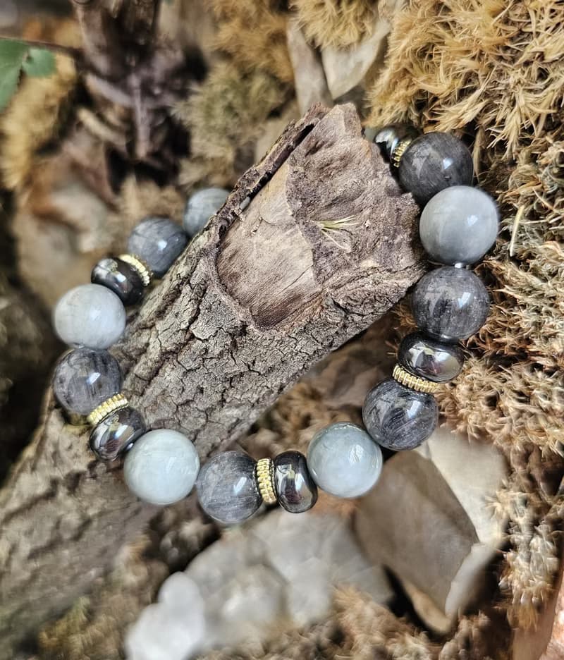 墨藍序章-男款水晶手鍊/洞察力/鷹眼石/藍髮晶/黑膽石/勇氣/溝通