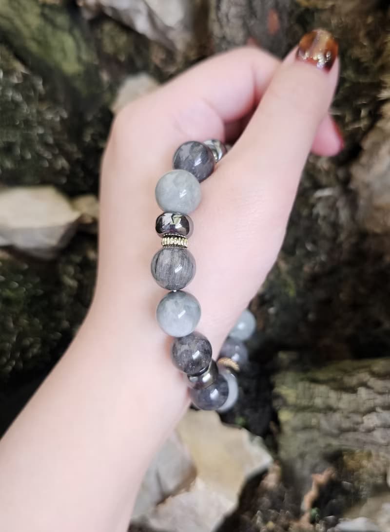 墨藍序章-男款水晶手鍊/洞察力/鷹眼石/藍髮晶/黑膽石/勇氣/溝通