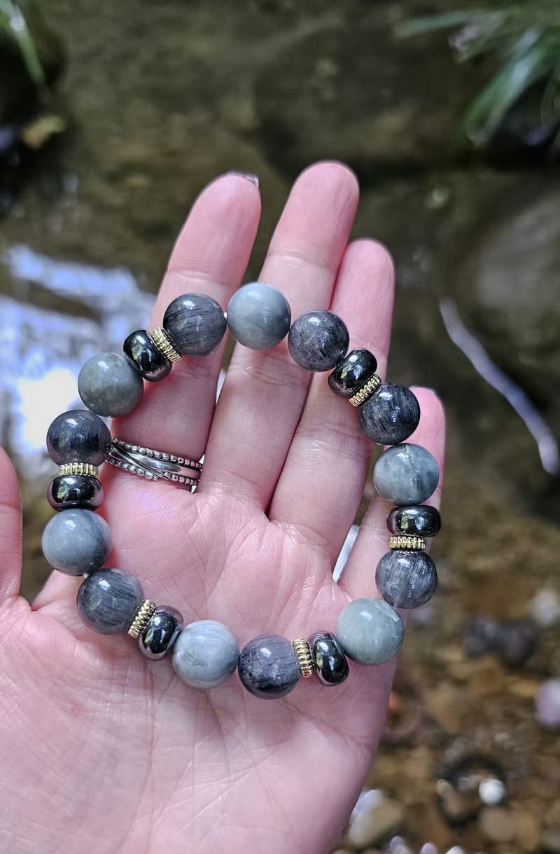 墨藍序章-男款水晶手鍊/洞察力/鷹眼石/藍髮晶/黑膽石/勇氣/溝通