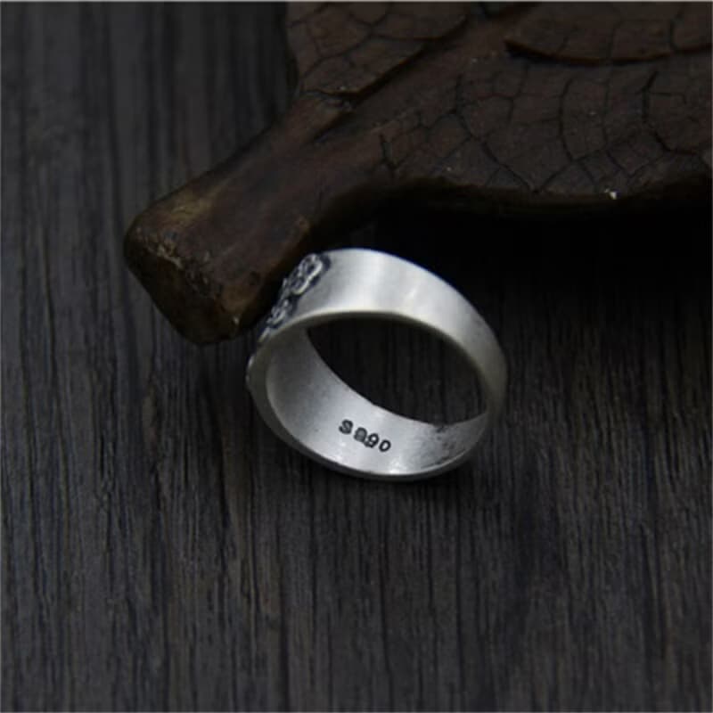 Real S990 Silver Handmade Engraved Plum Blossom Finger Rings Women Elegant