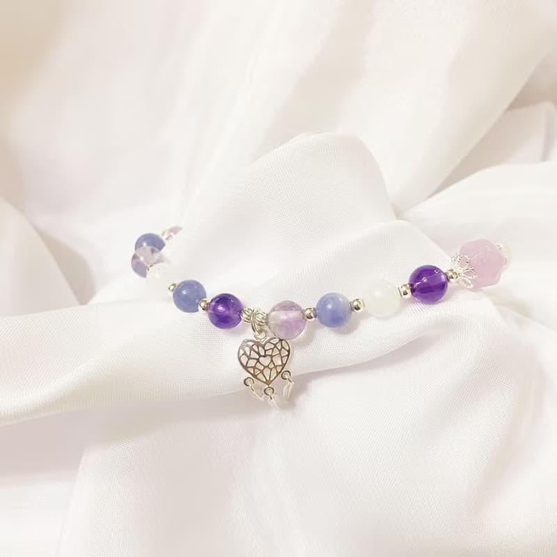 薰衣草紫水晶 藍月光石 坦桑石 紫水晶 925純銀 水晶手鍊 招貴人