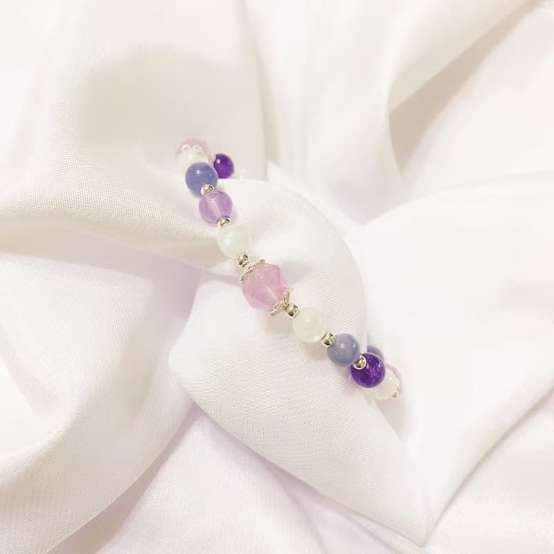 薰衣草紫水晶 藍月光石 坦桑石 紫水晶 925純銀 水晶手鍊 招貴人