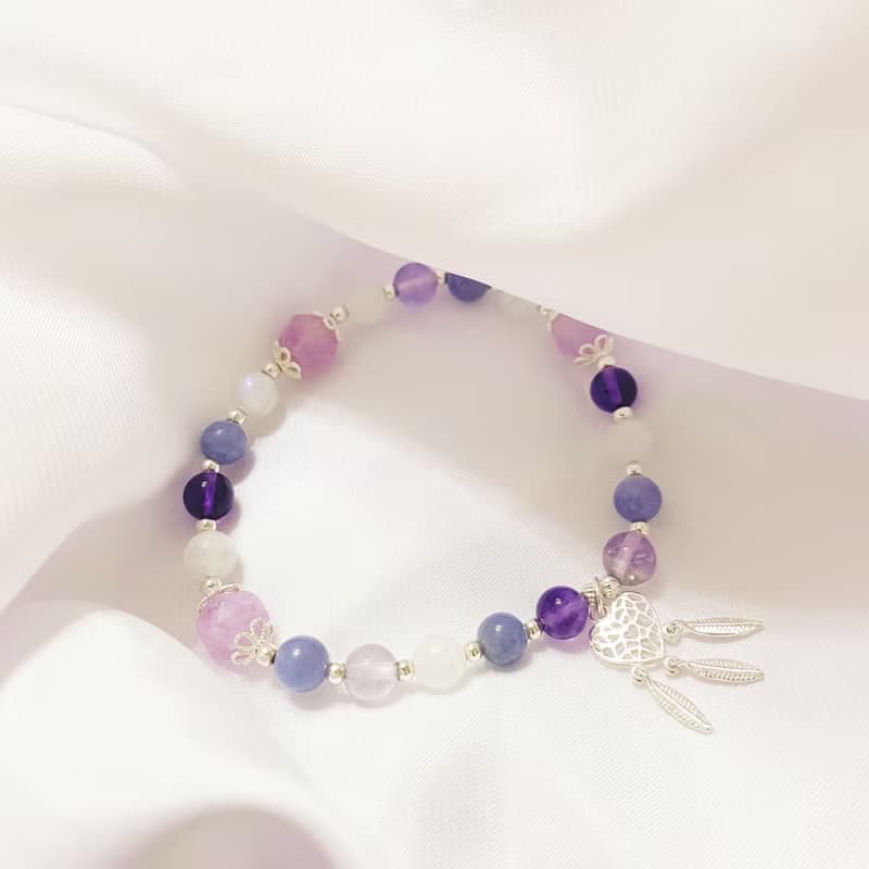 薰衣草紫水晶 藍月光石 坦桑石 紫水晶 925純銀 水晶手鍊 招貴人