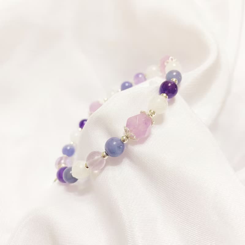 薰衣草紫水晶 藍月光石 坦桑石 紫水晶 925純銀 水晶手鍊 招貴人