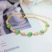 招財|仙氣陽綠|A貨翡翠冰玻陽綠放光白翡蛋面純銀多顆手鏈