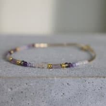 六月誕生石 手鍊 紫玉 珍珠 天然石 - 跑來跑去 -