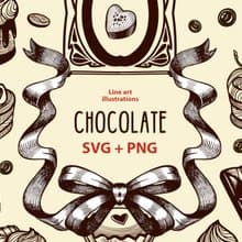 Chocolate clipart SVG, Vintage style PNG line art, Dessert Clipart, Candy png