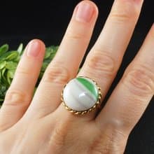 White Green Glass Adjustable Ring Boho Round Gold Unisex Free Size Ring Jewelry