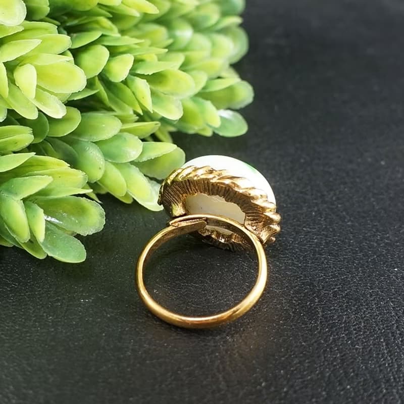 White Green Glass Adjustable Ring Boho Round Gold Unisex Free Size Ring Jewelry