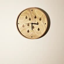 木藝皮革框掛鐘 -雨滴系列 Wood Veneer Leather Frame - 山水紋