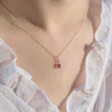 生日石 項鍊 紅石榴 粉晶 14K 包金 注金 水洗不退色 項鍊 女