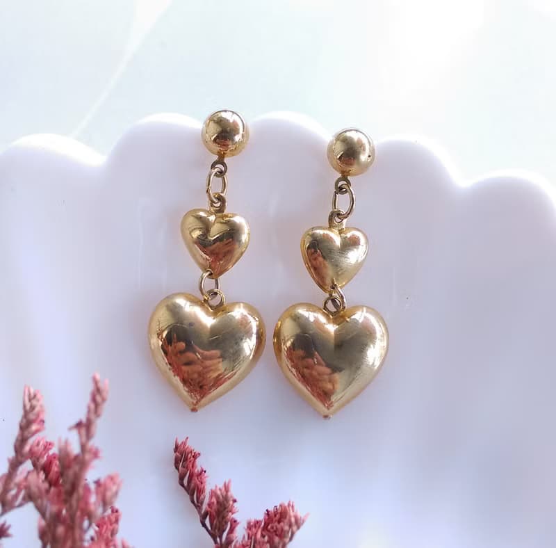 Vintage Jewelry 西洋古董飾品 金色調 串串心  針式耳環