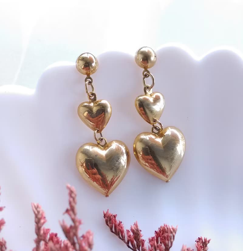 Vintage Jewelry 西洋古董飾品 金色調 串串心  針式耳環