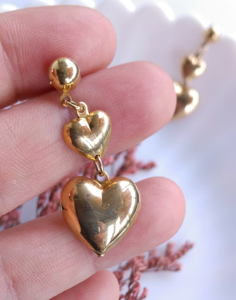 Vintage Jewelry 西洋古董飾品 金色調 串串心  針式耳環