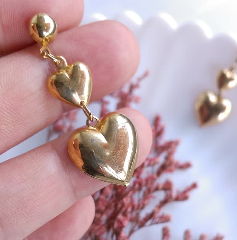 Vintage Jewelry 西洋古董飾品 金色調 串串心  針式耳環