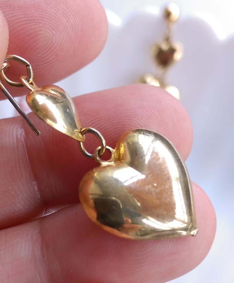 Vintage Jewelry 西洋古董飾品 金色調 串串心  針式耳環