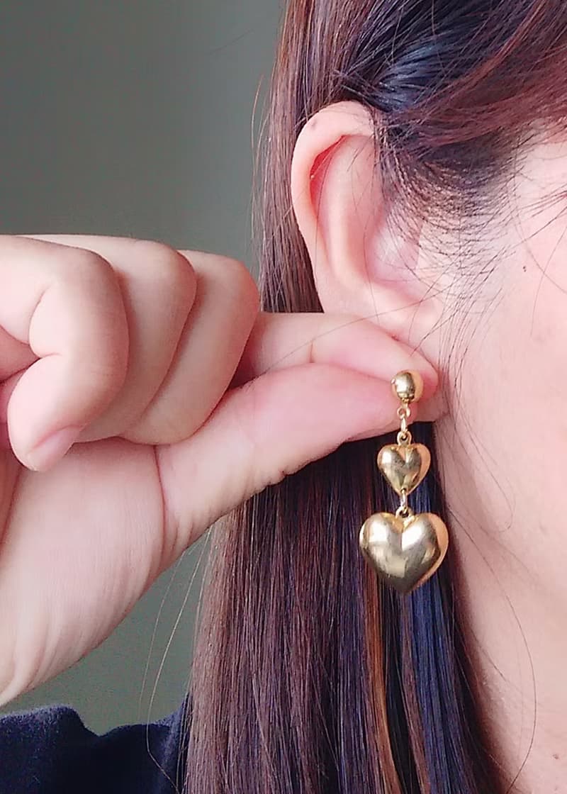 Vintage Jewelry 西洋古董飾品 金色調 串串心  針式耳環